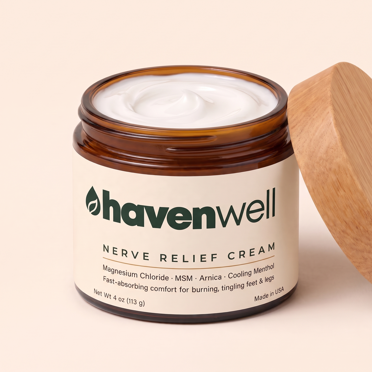 Havenwell Nerve Relief Cream — open jar, cream texture